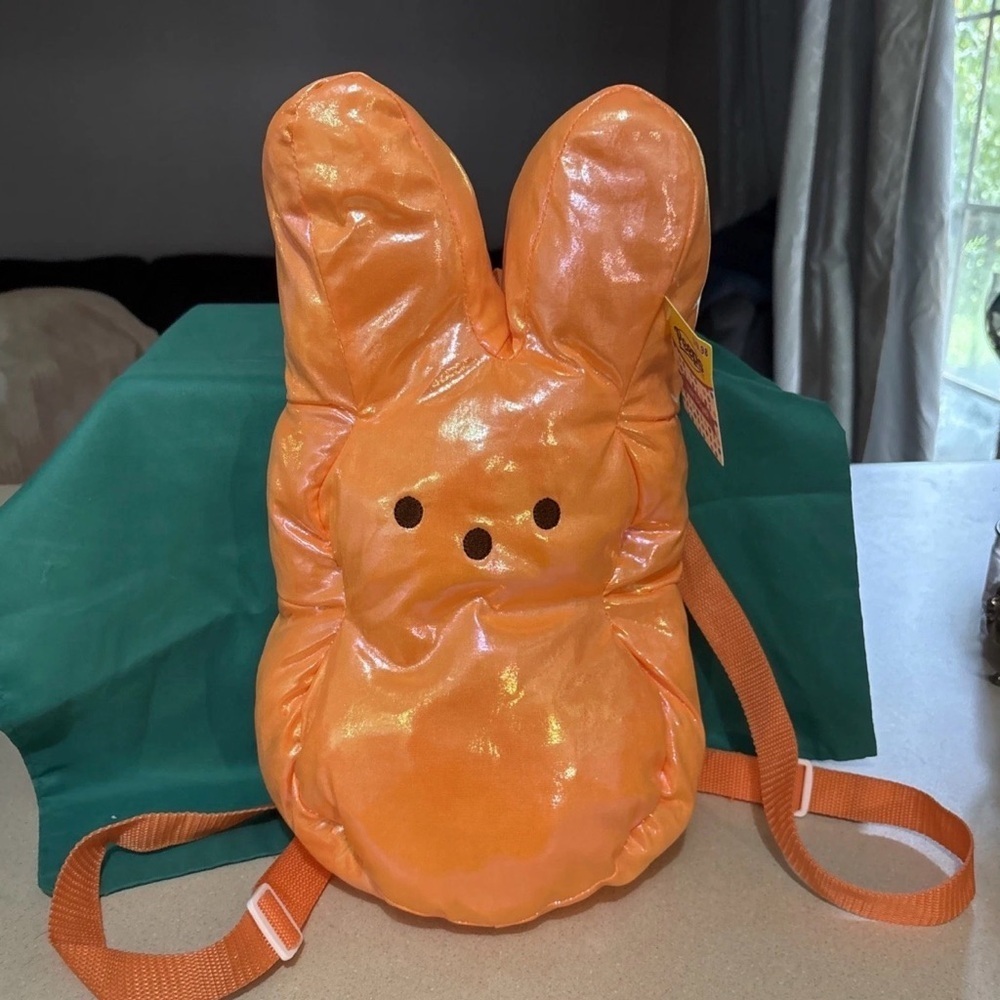 Peeps Plush Orange Iridescent bunny Backpack 15” NWT